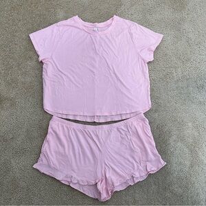 Stars Above Shorts & Tee Pajama PJ Set Loungewear Size XXL in Soft Pink VGUC